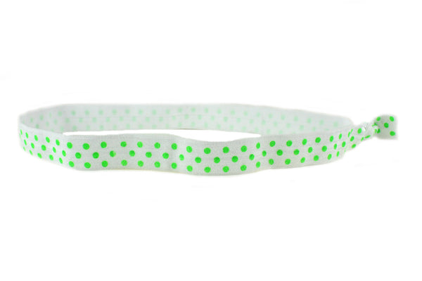 Polka Dots White Green Elastic Headband (SKU 6006 HB)
