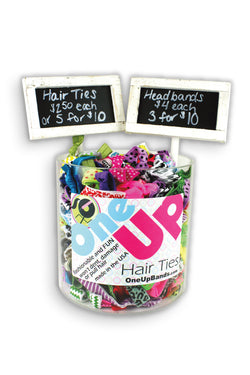 Hair Ties 6x6 Acrylic Vase + 2 Chalkboard Signs (SKU 7000)