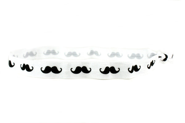 Mustache White Elastic Headband (SKU 6019 HB)
