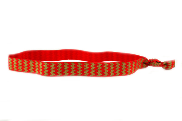 Chevron Red Gold Elastic Headband
