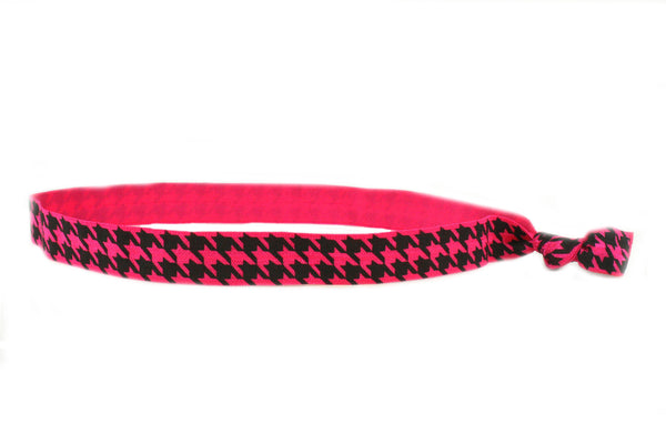 Houndstooth Hot Pink Elastic Headband (SKU 6036 HB)
