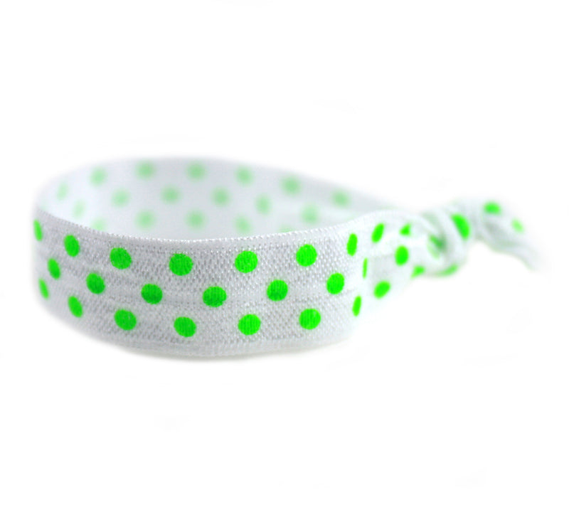 Polka Dots White Green Hair Tie (SKU 6006)