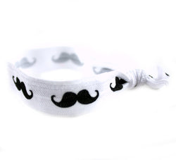 Mustache White Hair Tie (SKU 6019)