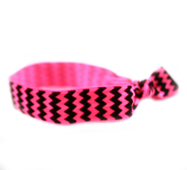 Chevron Hot Pink Black Hair Tie (SKU 6025)