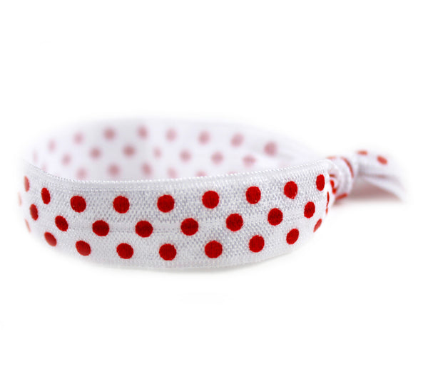 Polka Dots Mini White Red Hair Tie (SKU 6077)